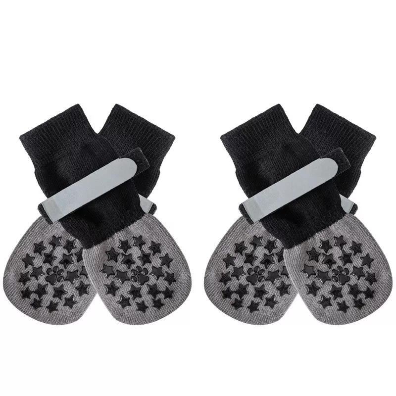 INF Husdjurssockor med halkskydd kompatibelt med hundar, svart stjärnmönster, dubbelsidigt halkskydd, 4-pack XL