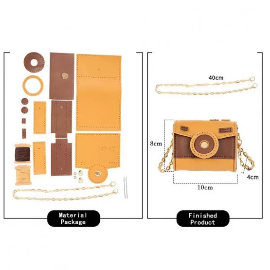 INF DIY-materialpaket för kameraväska i PU-läder med kedja, kompakt och stilren design, kompatibelt med SE-kunder Khaki+Mörkbrun