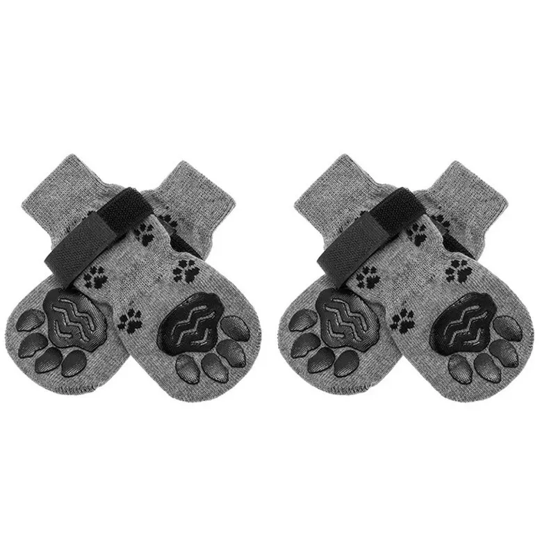 INF Husdjurssockor fotöverdrag grå (4-pack) med halkskydd och vattentåligt material, kompatibelt med hundar för alla årstider M