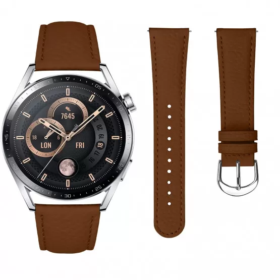 INF Kompatibelt med Samsung S3 Litchi Mönster Äkta Läder Klockarmband 22MM för Huawei GT-serien Smartklocka Brun