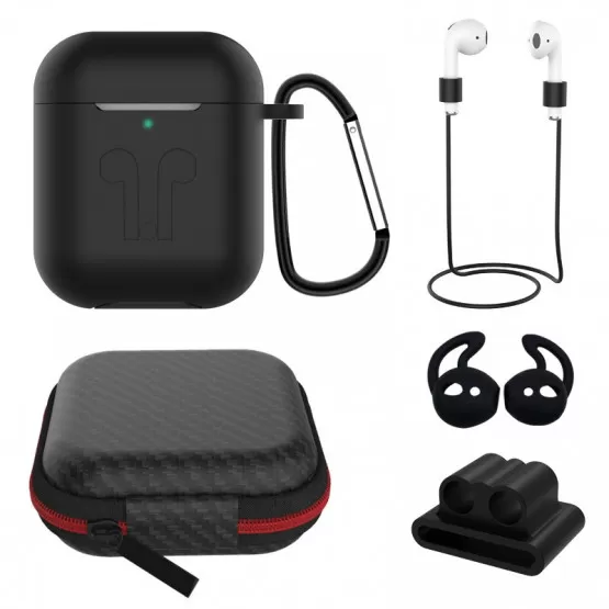 INF Skyddsfodral för Airpods kompatibelt med Airpods 6-delars set med stöttåligt, reptåligt och fingeravtrycksbeständigt Svart