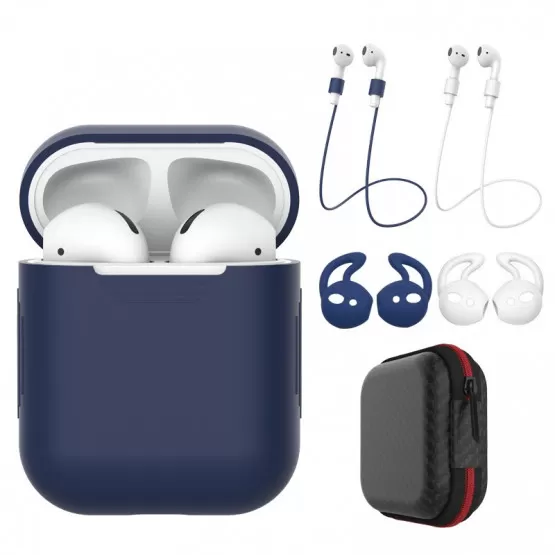 INF Kompatibelt med Airpods Hörselskydd 6-delars Set med Silikonfodral och Anti-förlust Remmar Blå