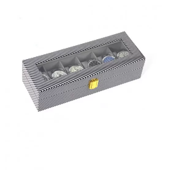INF Kompatibelt med 6-platser klockförvaringsbox med små stålkulor, silver, robust trä och vattentålig design