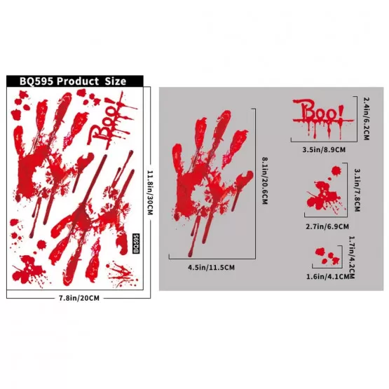 INF Halloween Handavtryck Fönsterdekaler - 4-pack Blodiga Handavtryck Statiska Klistermärken