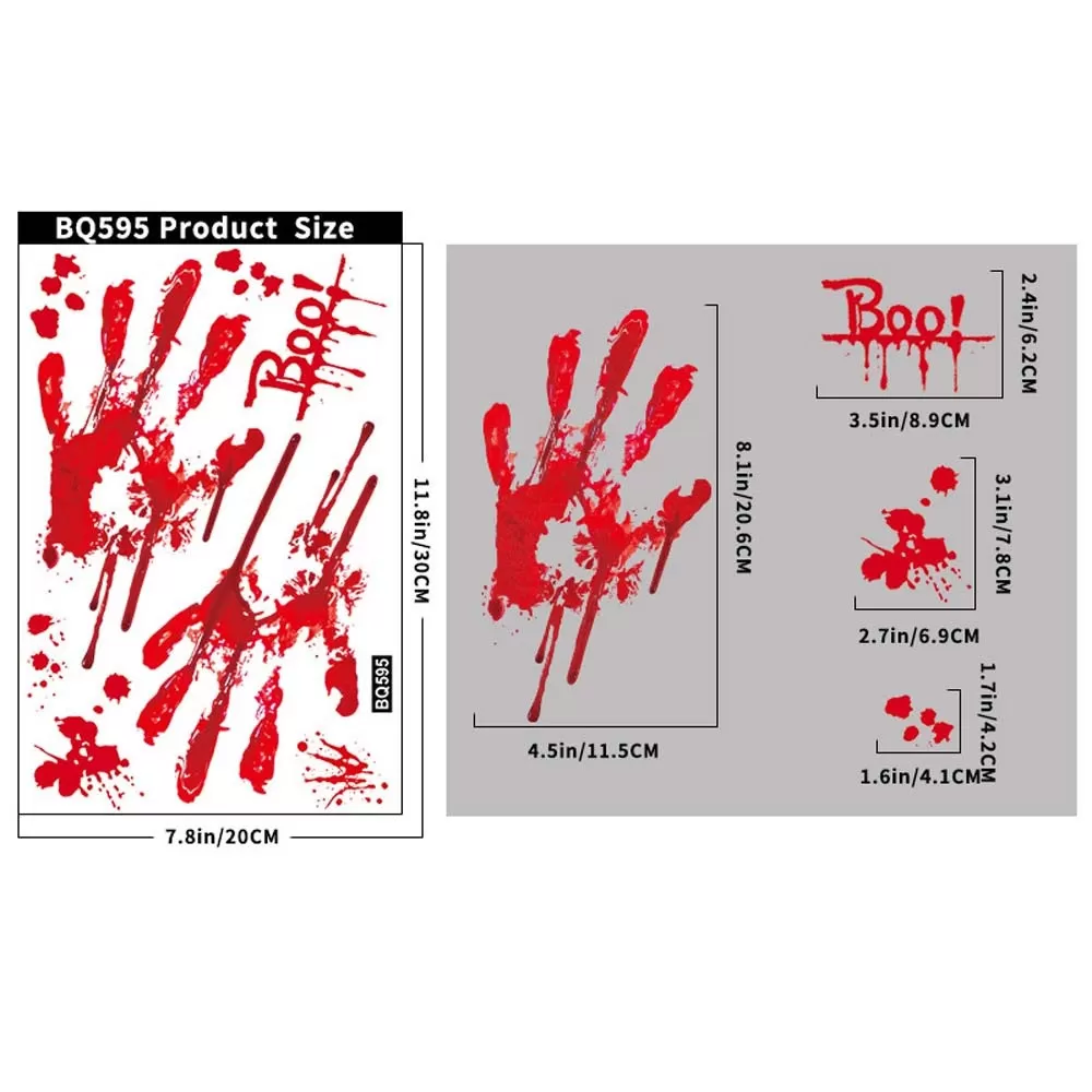 INF Halloween Handavtryck Fönsterdekaler - 4-pack Blodiga Handavtryck Statiska Klistermärken