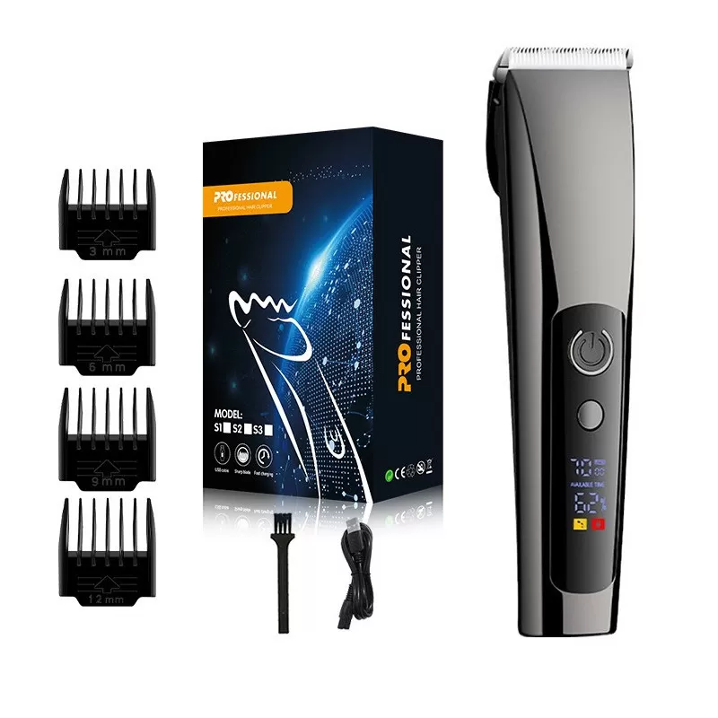 INF Elektrisk hårklippare med LED-display – Tyst hårtrimmer för hemmabruk