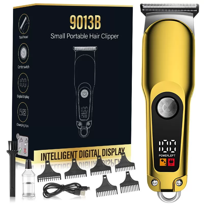 INF Mini Bärbar Elektrisk Hårklippare, Oljehuvud Digital Display Elektrisk Hårtrimmer Guld
