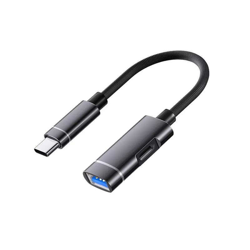 INF Type-C till USB Adapter Laddningsförlängningskabel - Snabb laddning och dataöverföring Svart