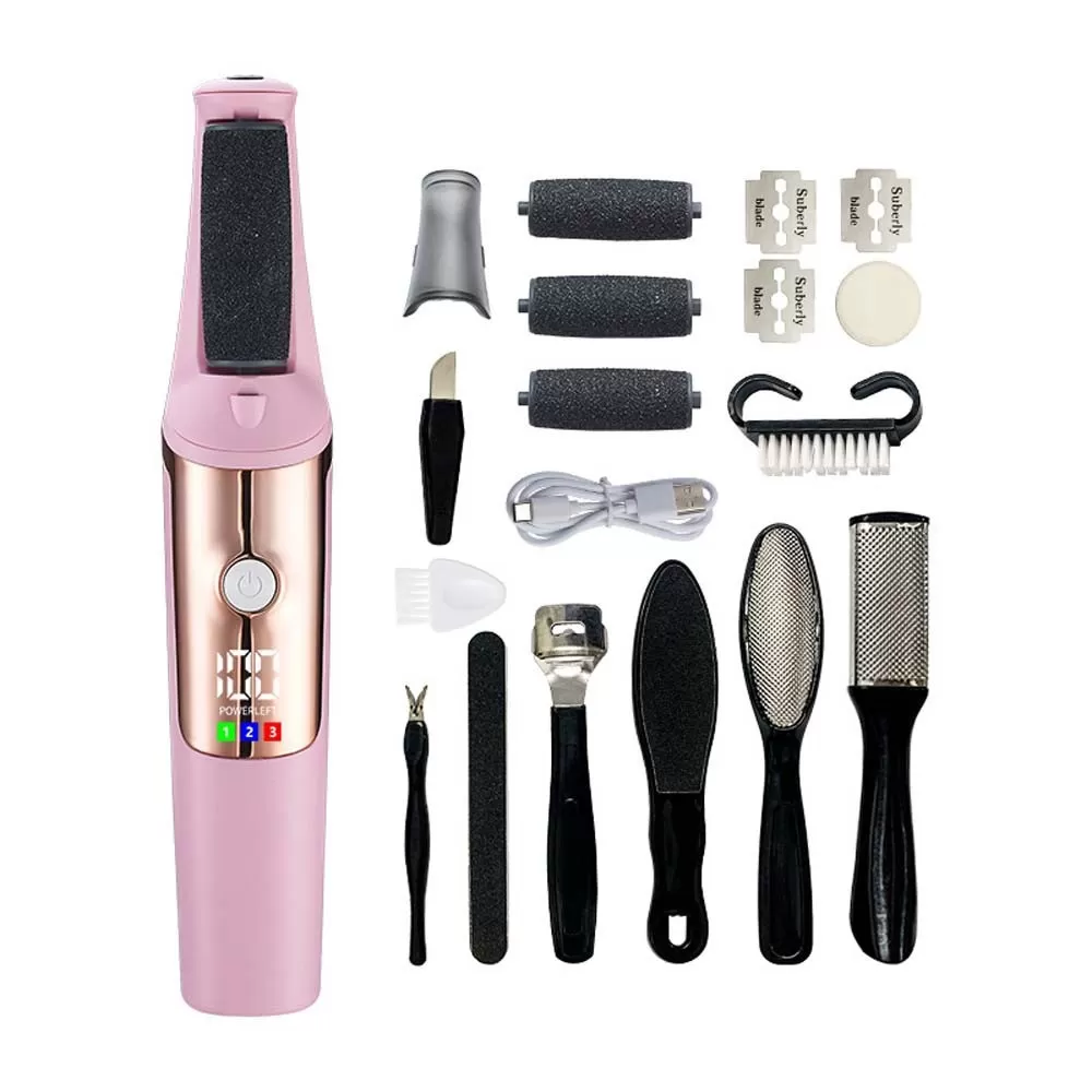 INF Elektrisk fotfil för förhårdnader - Automatisk pedikyrverktyg med 10 delar Rosa