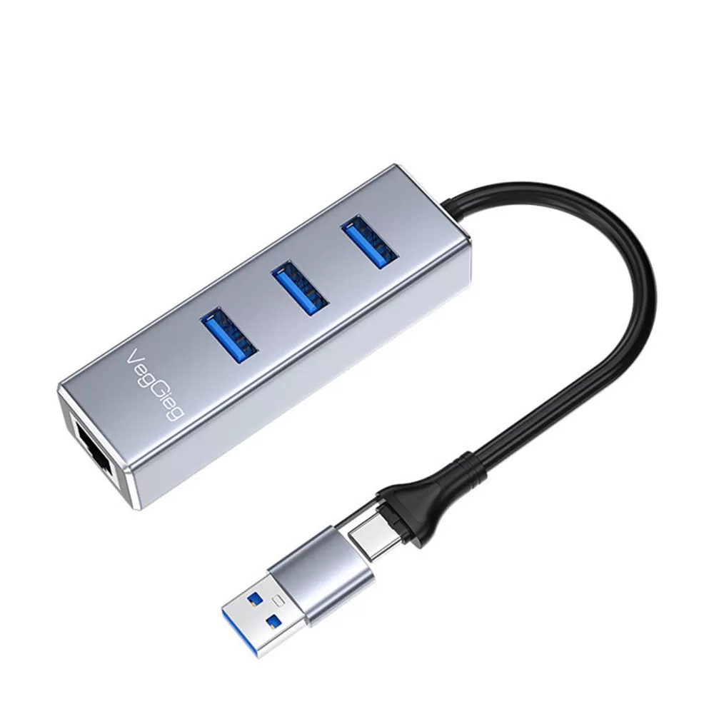 INF USB/Type-C till Gigabit Ethernet Adapter - 2-i-1 RJ45 Nätverksanslutning