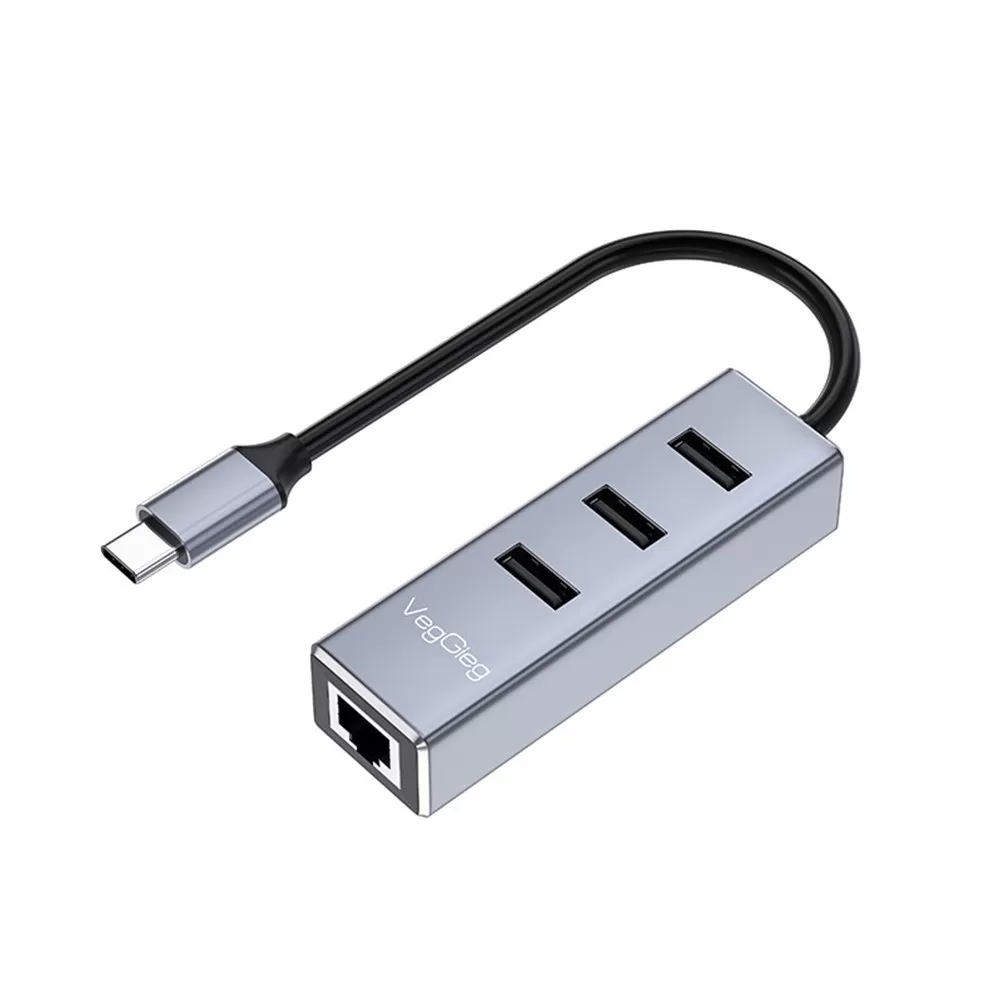 INF Type-C till Ethernet-adapter - Gigabit Ethernet & 3-portars USB-hubb