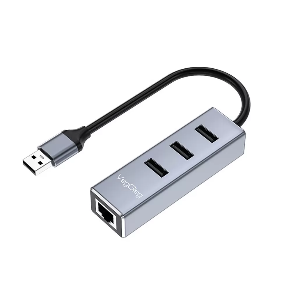 INF USB till Gigabit Ethernet-adapter med 3-portars USB-hubb - 10/100/1000Mbps RJ45-nätverksanslutning