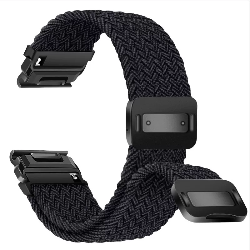 INF Snabbfäste Magnetiskt Spänne Elastiskt Flätat Nylonarmband kompatibelt med Garmin Fenix-serien Svart 26 mm