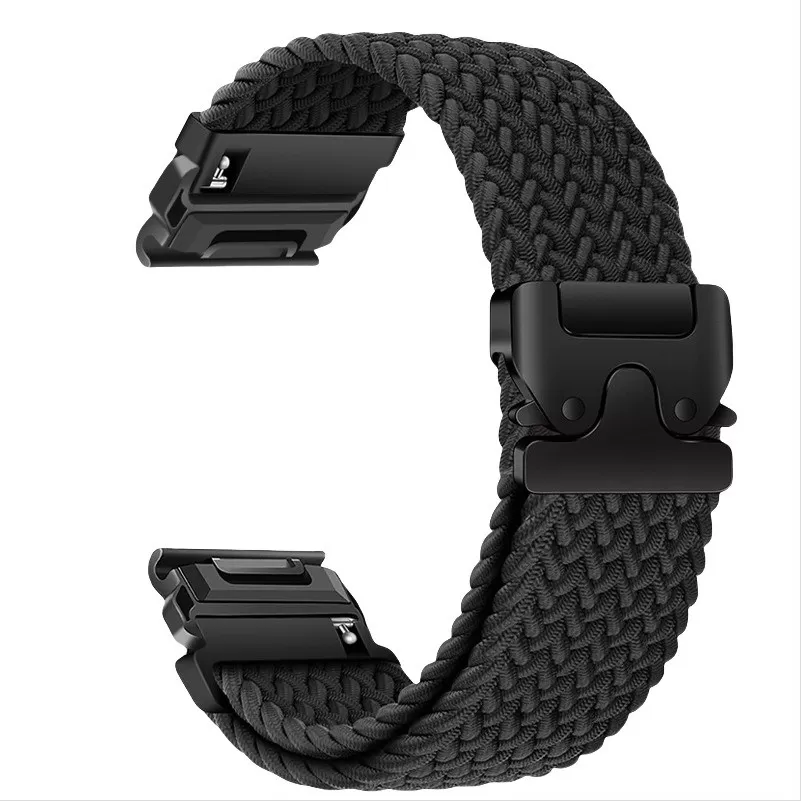 INF Elastiskt vävt nylonarmband kompatibelt med Garmin Fenix 8/7X Pro/955/965 med magnetiskt snabbspänne Svart 22 mm