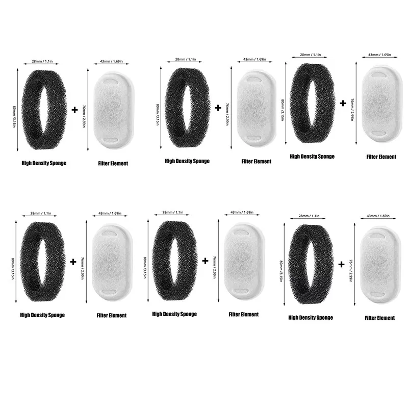 INF Ersättningsfilter för djurfontän - 6 Bomulls- + 6 Svampfilter för rent vatten