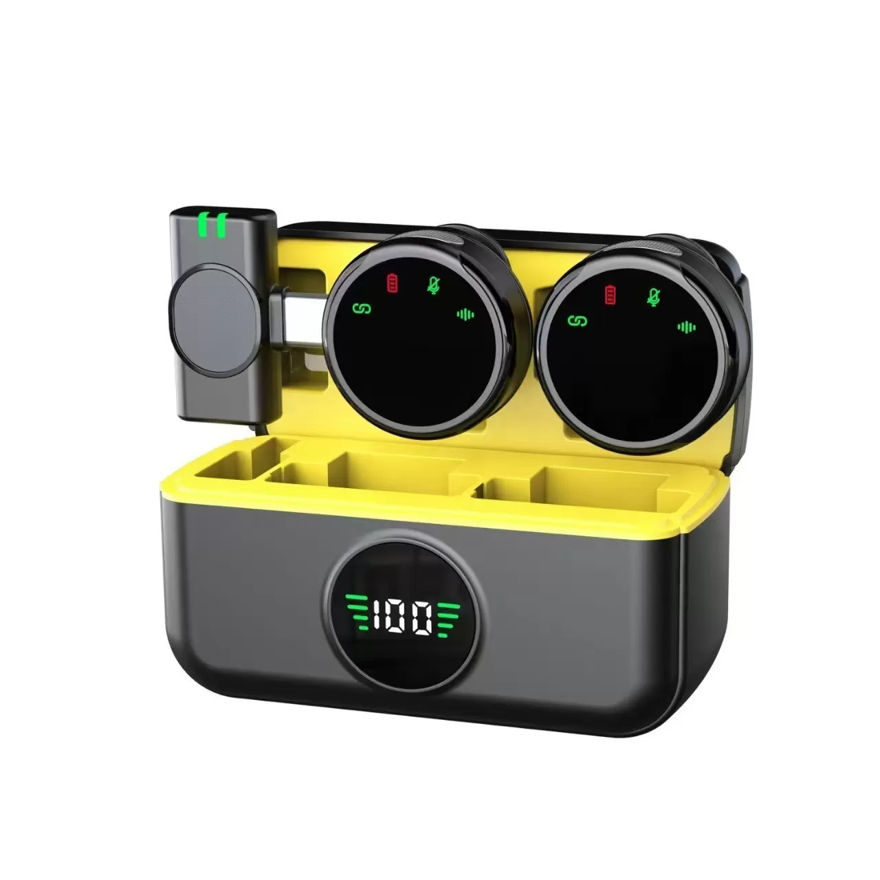 INF Trådlös Lavalier Mikrofon, Dubbel Mikrofon Svart & Gul, Type-C Gränssnitt för Telefoninspelning & Livestreaming