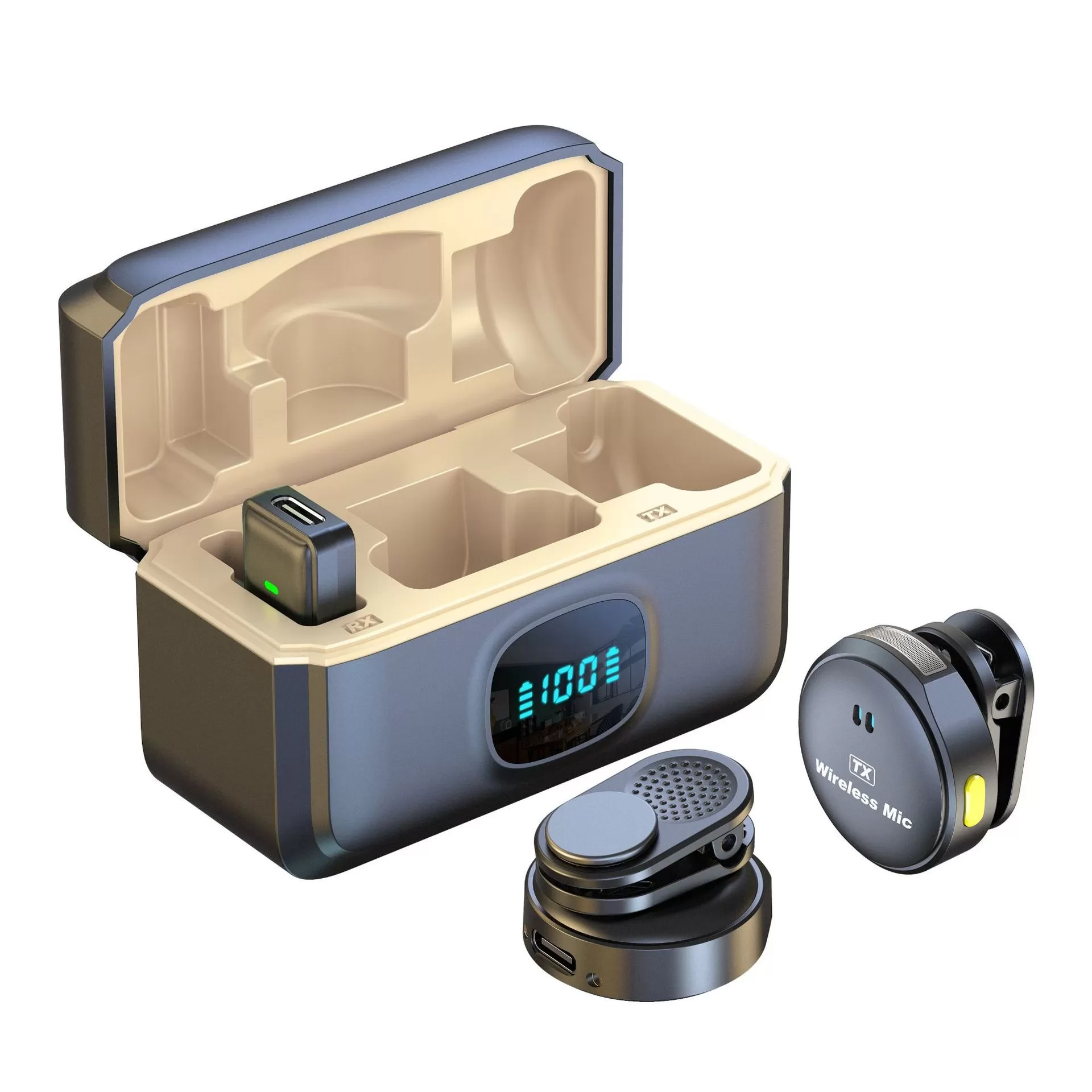 INF Trådlös Lavalier Mikrofon med LED-Display, Dubbelt Mikrofonsystem, Type-C Gränssnitt