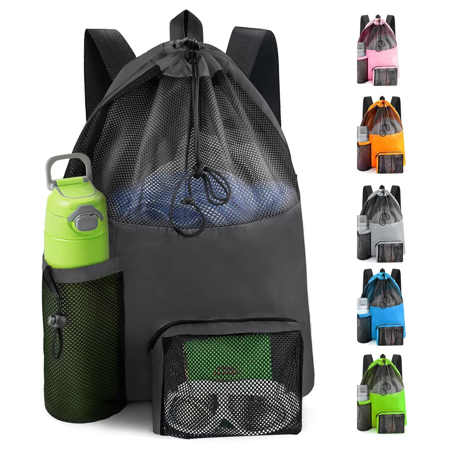 INF Mesh Strandryggsäck med Vattenflaska & Nyckelfickor - Perfekt för Simning, Gym & Sport