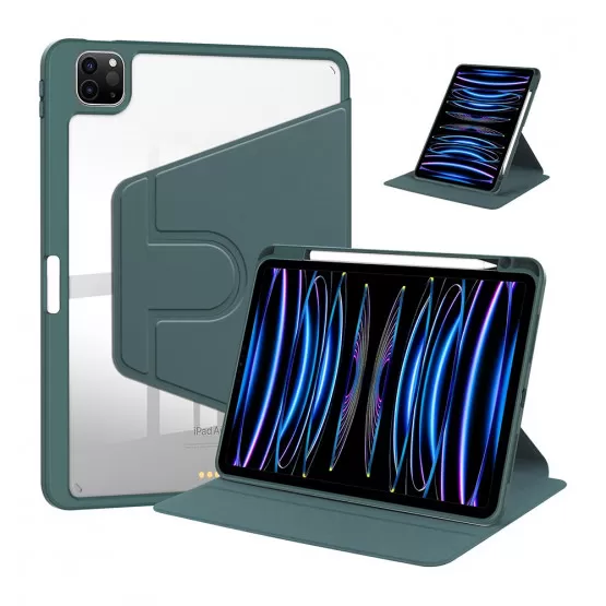 INF Roterande PU Akryl Fodral Kompatibelt med iPad 10.2 med Pennhållare, Auto Sleep/Wake - Grön