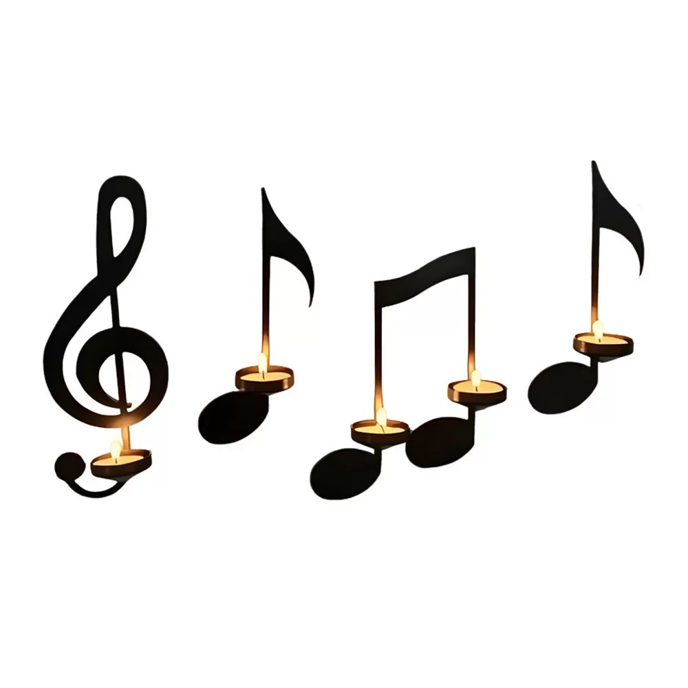INF Set med 4 väggljusstakar med musiknoter - Järnkonst för heminredning