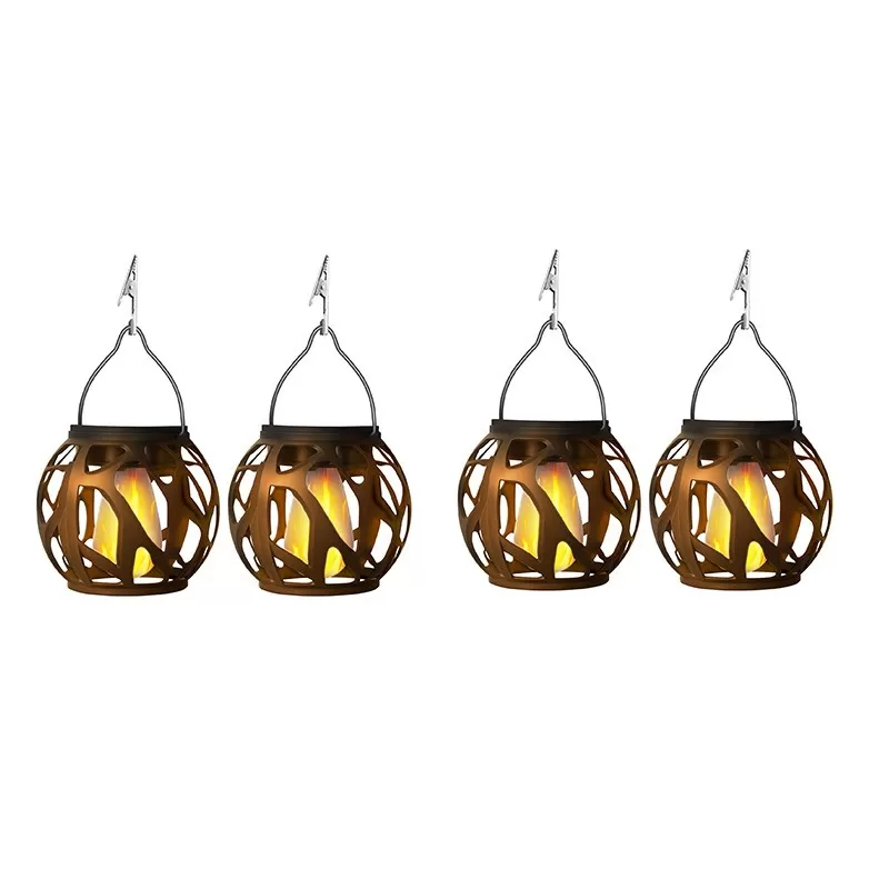 INF Solar Flame Lanterns (4-Pack) - Flimrande LED-hänglampor för utomhusbruk i trädgård och uteplats