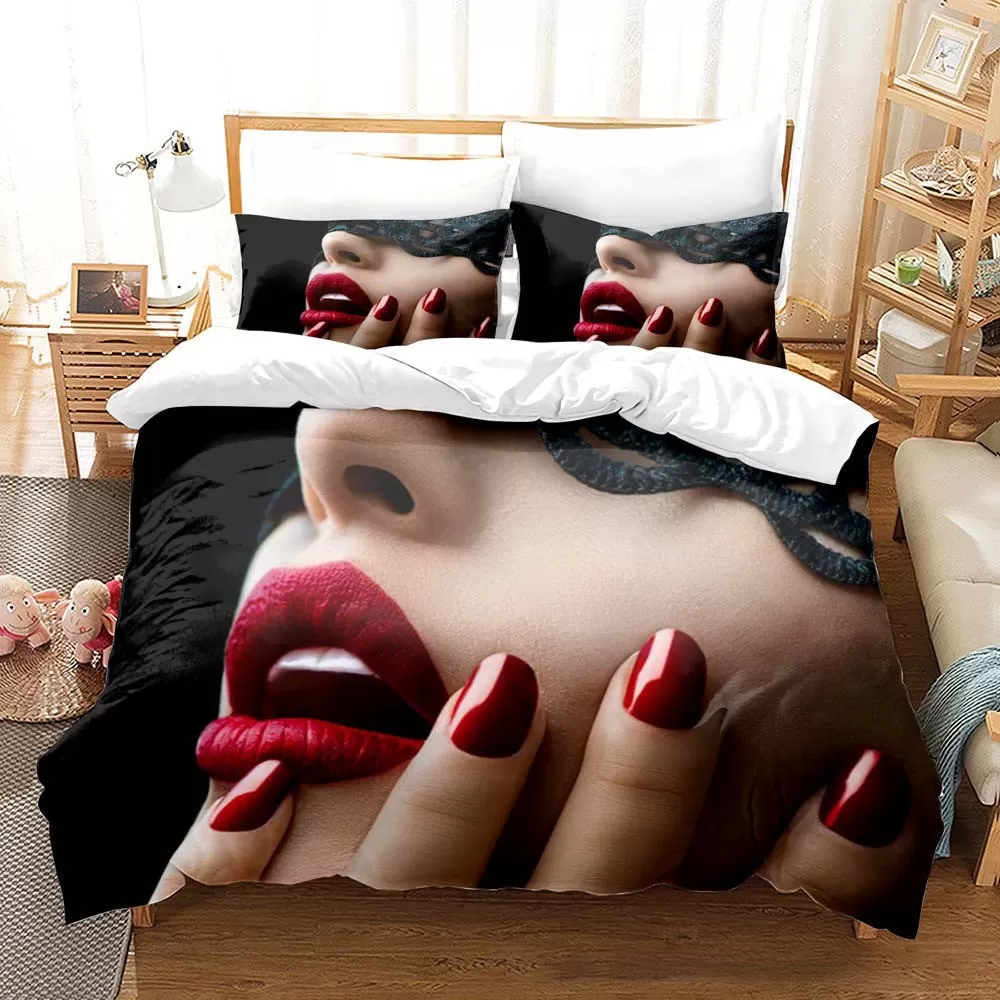 INF Queen Size Tredelad Sängkläder Set med Digitaltryckt Påslakan