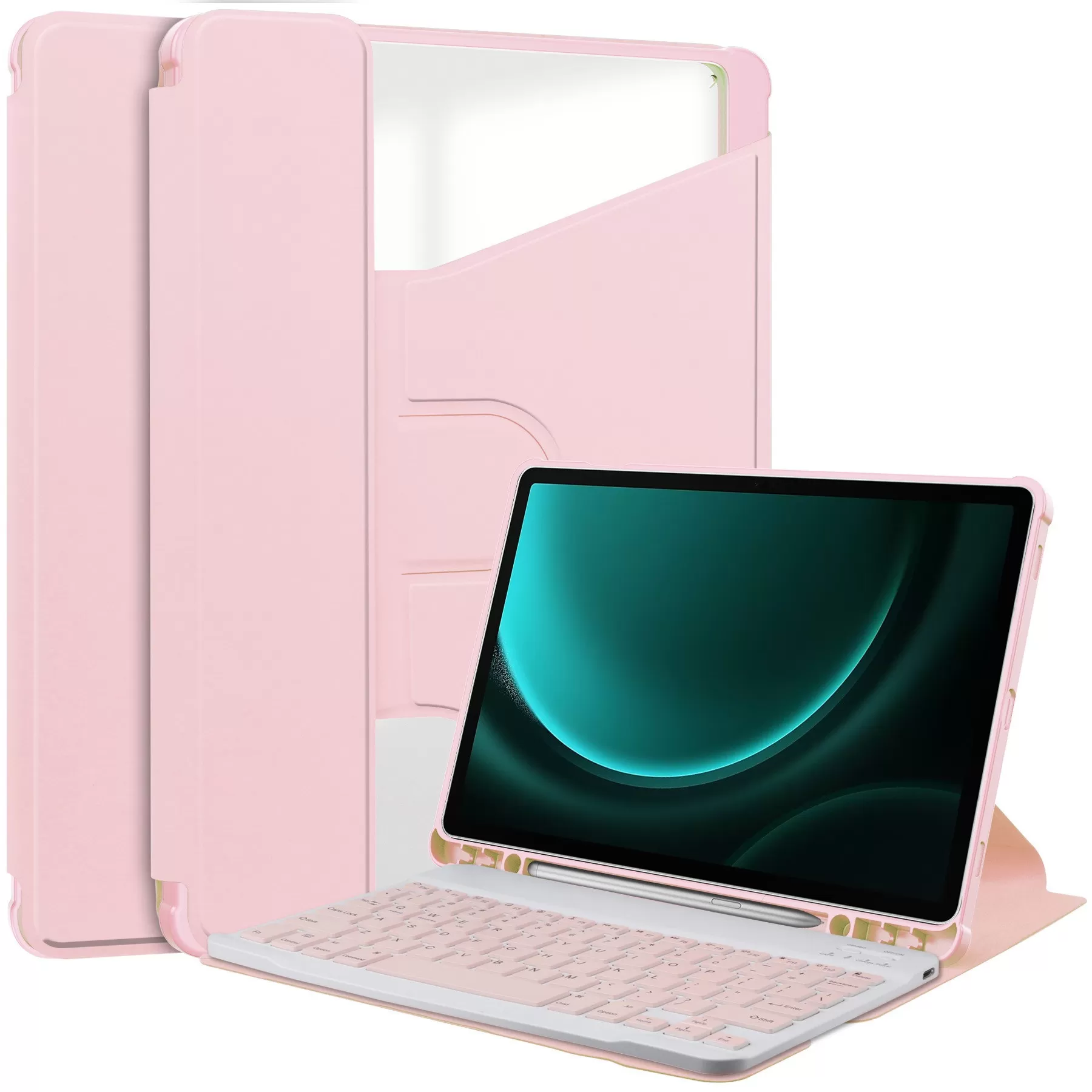INF 360° Roterande Ställ Bluetooth Tangentbordsfodral kompatibelt med Samsung Tab S10+/S9 Plus 12.4 tum - Rosa
