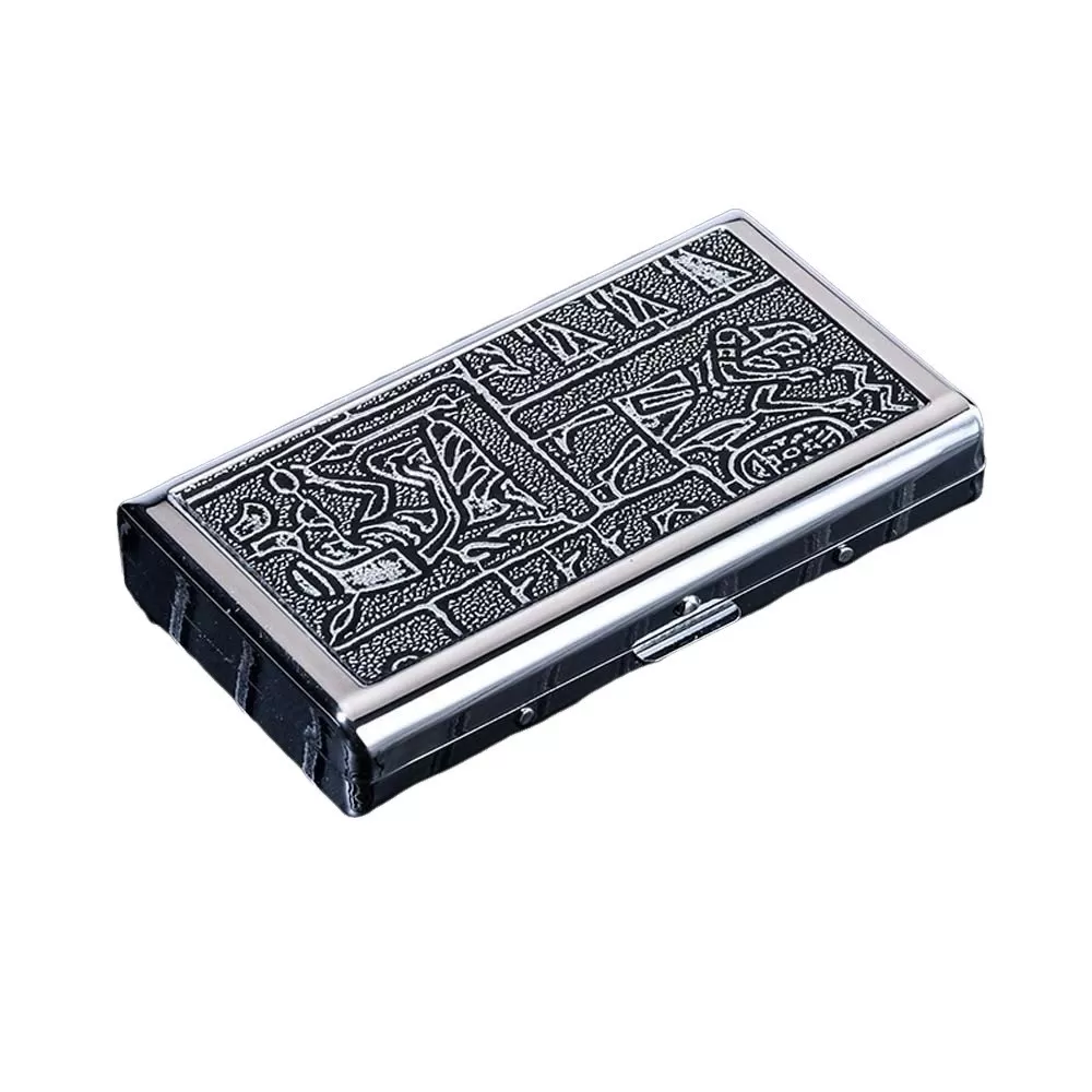 INF Bärbart cigarettetui - Silver Egyptisk Design, Rymmer Tjocka, Medium och Smala Cigarett