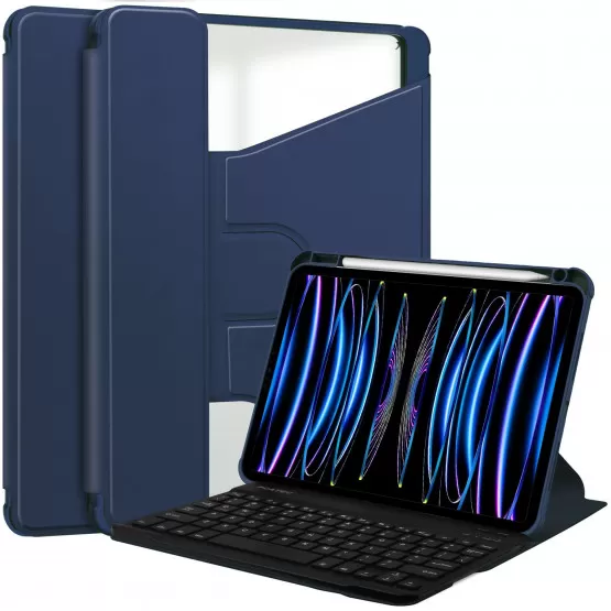 INF 360° Roterande Ställ Bluetooth Tangentbordsfodral Kompatibelt med Redmi Pad SE 11'' - Mörkblått PU-läderfodral