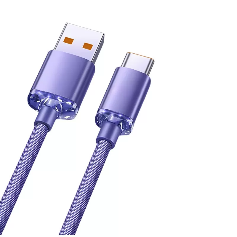 INF Dubbelpack 120W Snabbladdning USB Typ-C Kabel med Automatisk Avstängning, 6A, 480Mbps, kompatibelt med Huawei, Samsung, Lila 1 m