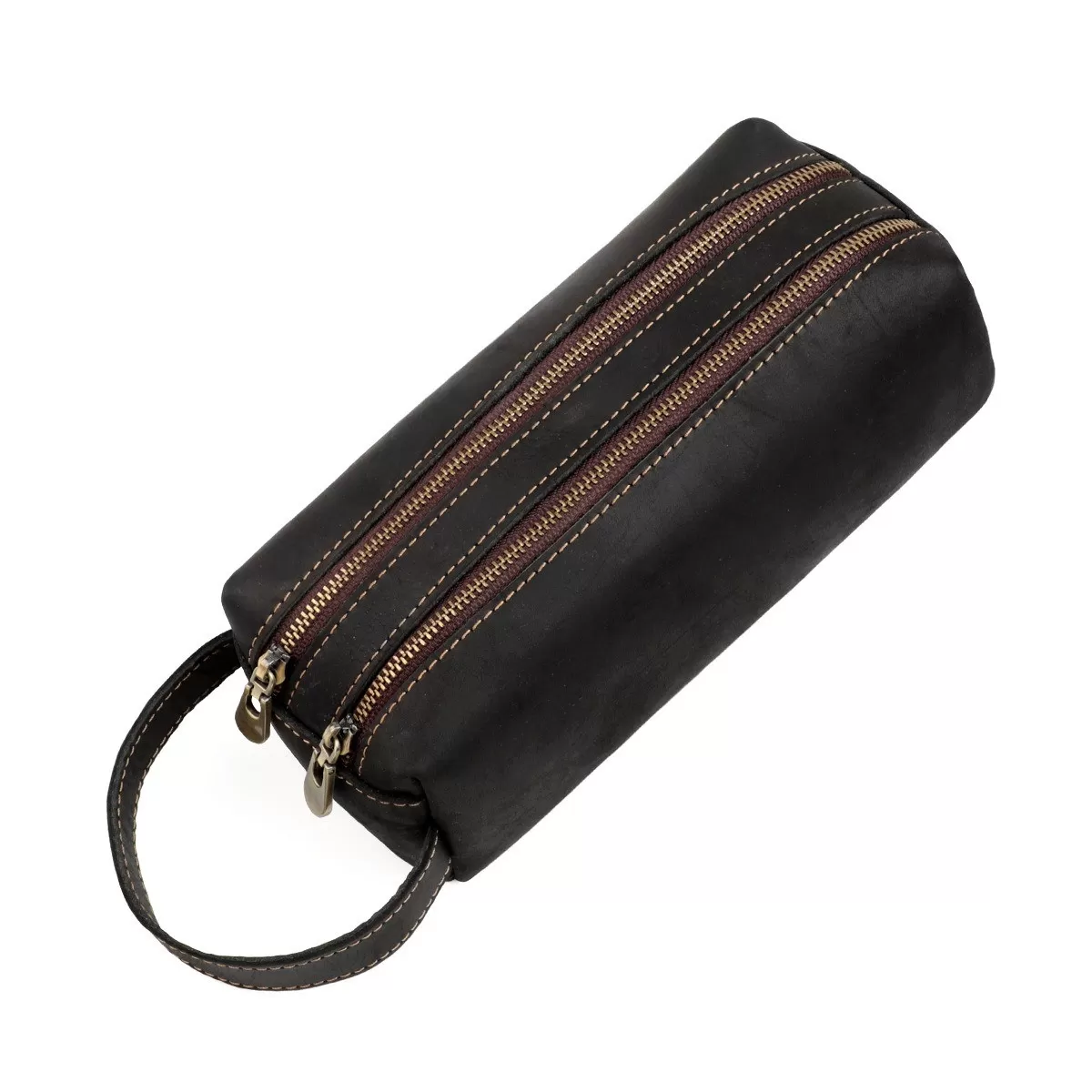 INF Äkta Läder Dubbel Dragkedja Pennfodral - Stor Kapacitet Skrivbordsorganisatör