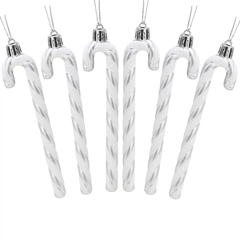 INF Julgransprydnader i form av polkagrisar (6-pack) - Festliga juldekorationer Silver