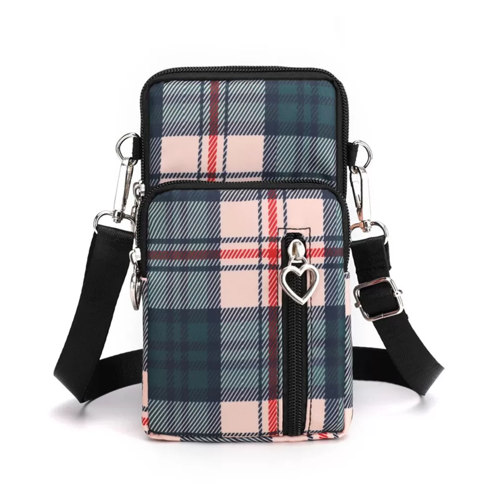 INF Liten Rutig Telefonväska - Kompakt Crossbody-väska i Nylon och Polyester