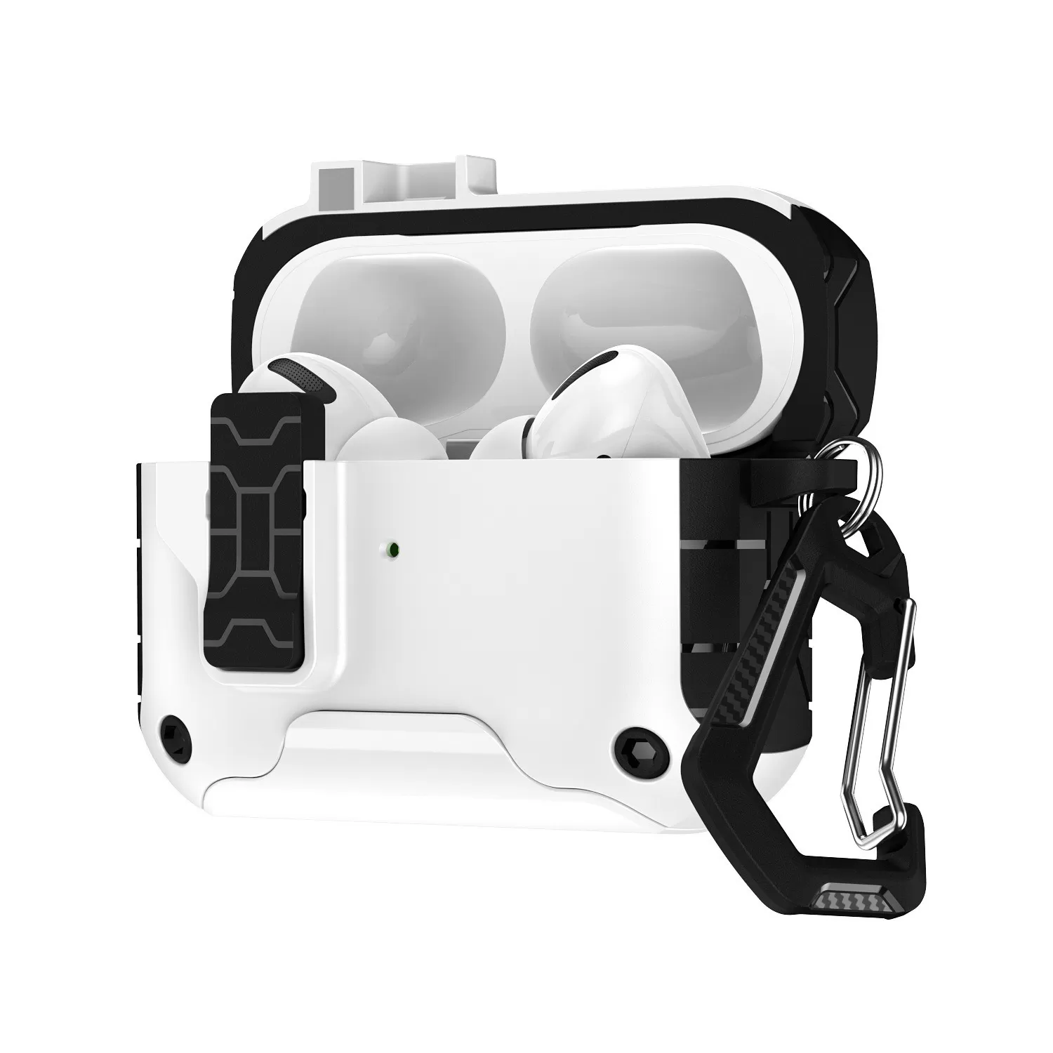 INF Skyddsfodral för AirPods 4 - TPU+PC, Magnetisk Stängning, Telefonstativ, Nyckelringskrok Vit
