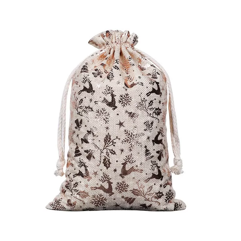 INF Jul bomulls dragskopåsar 20x30cm (2-pack) - Guldstämplade presentpåsar