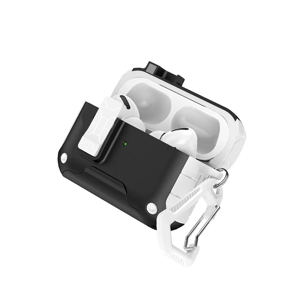 INF Bluetooth Hörlursfodral Kompatibelt med AirPods Pro/Pro 2 med Magnetiskt Lås & Telefonstativ Vit+svart