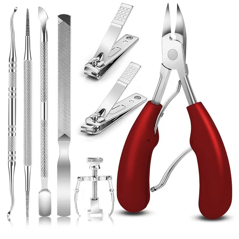 INF 8-delars nagelklipparset i rostfritt stål för inåtväxta tånaglar och tjocka naglar Röd