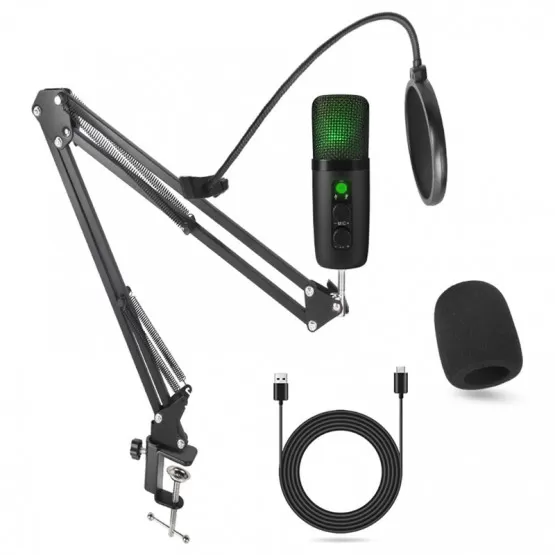 INF USB Kondensatormikrofon Kit - Studioinspelning & Streaming Mic med RGB-belysning