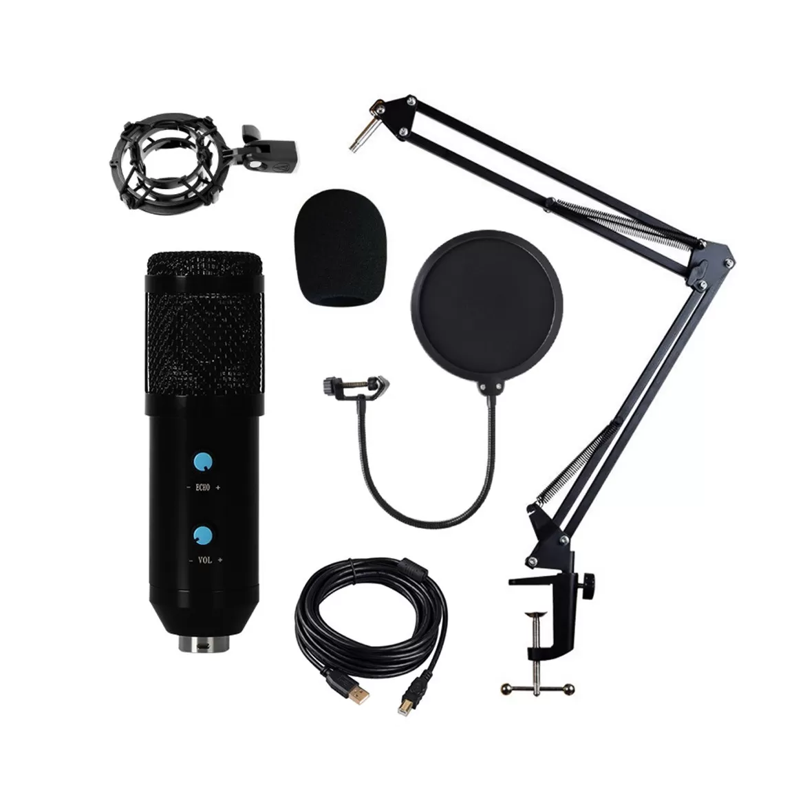 INF USB Kondensatormikrofonkit med Volym- och Reverbkontroll för PC