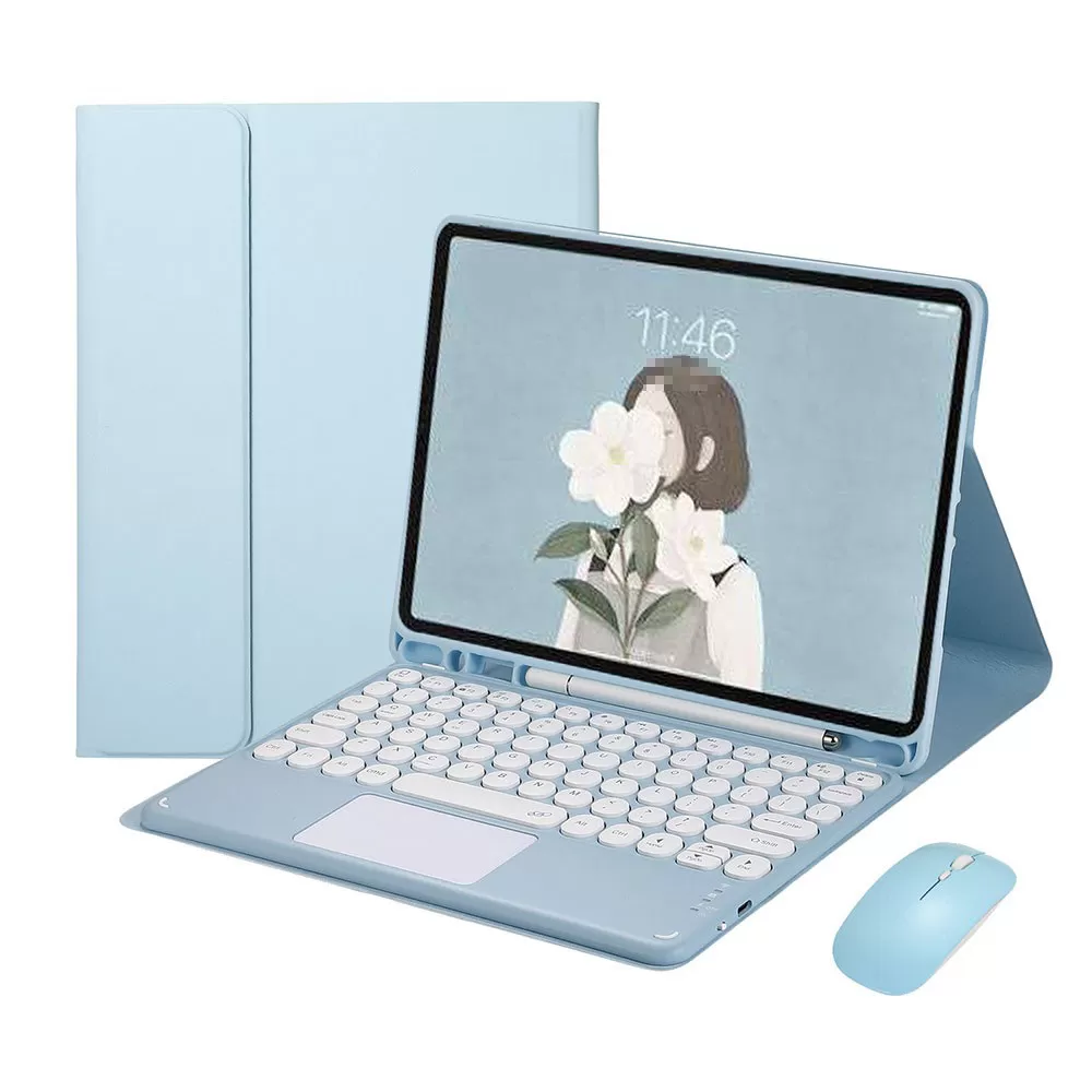 INF Himmelsblått Bluetooth-tangentbordsfodral med uppgraderad pekplatta, kompatibelt med Samsung Galaxy Tab S7/S8 T870/X700