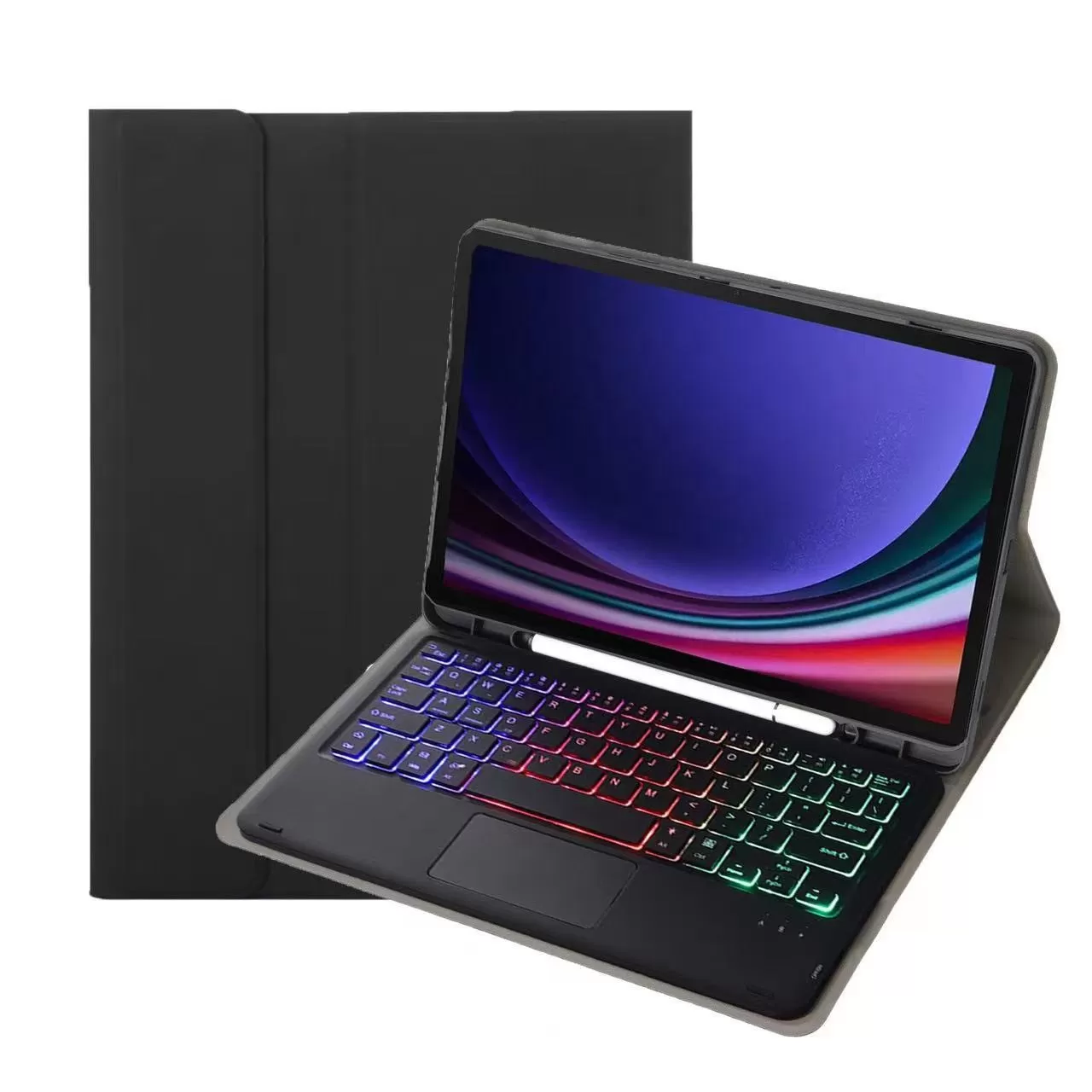 INF Bluetooth-tangentbordsfodral med pekplatta och bakgrundsbelysning - Kompatibelt med Samsung Galaxy Tab S7 FE 5G 12,4 tum