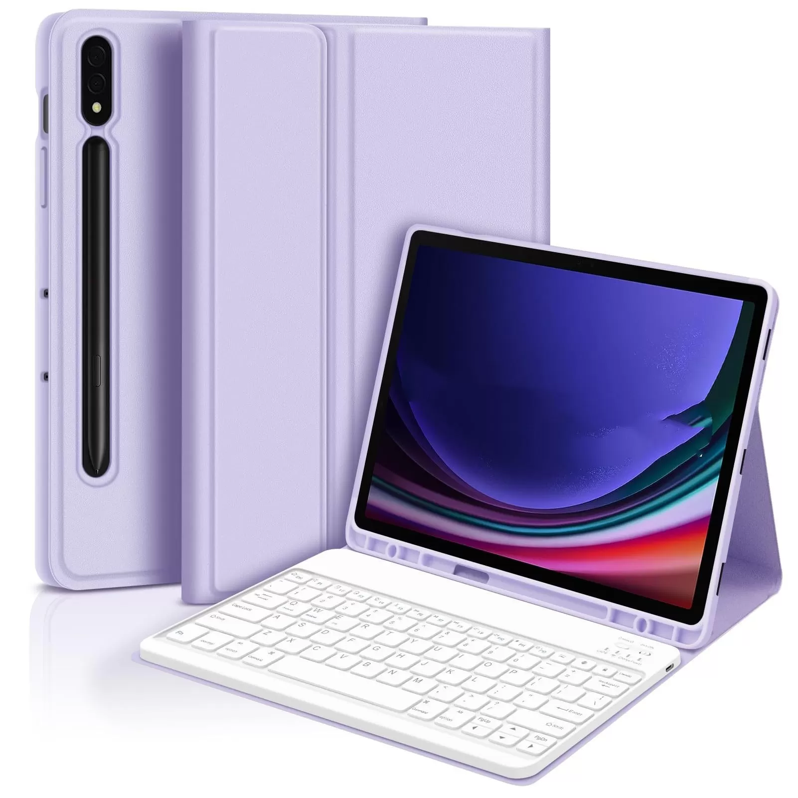 INF Lila Bluetooth-tangentbordsfodral med tangentbord kompatibelt med Samsung Galaxy Tab S8+/S8 Plus 12.4 tum