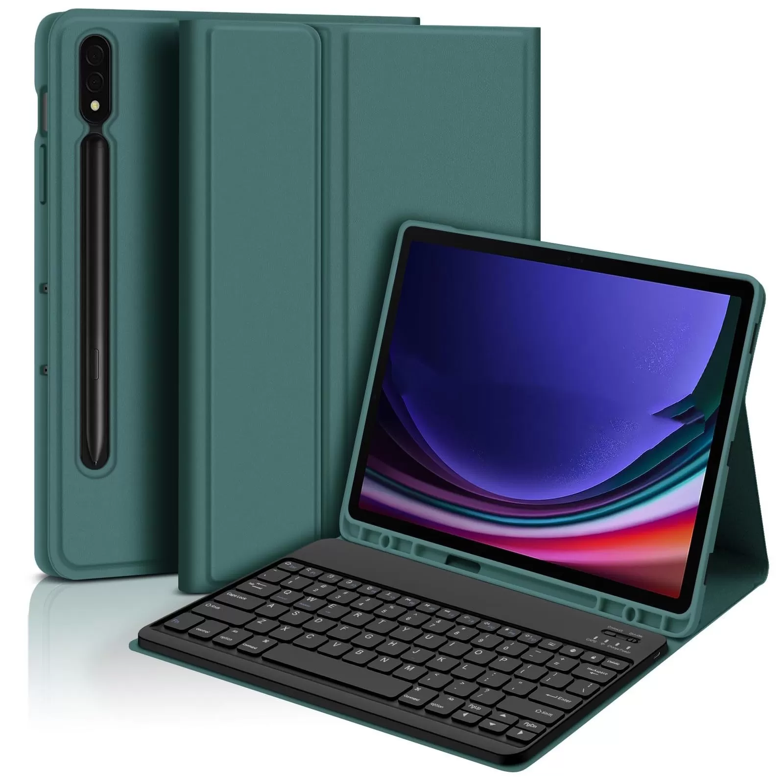 INF Bluetooth-tangentbordsfodral + tangentbord kompatibelt med Samsung Galaxy Tab A9+ 2023 (11 tum) - Mörkgrön