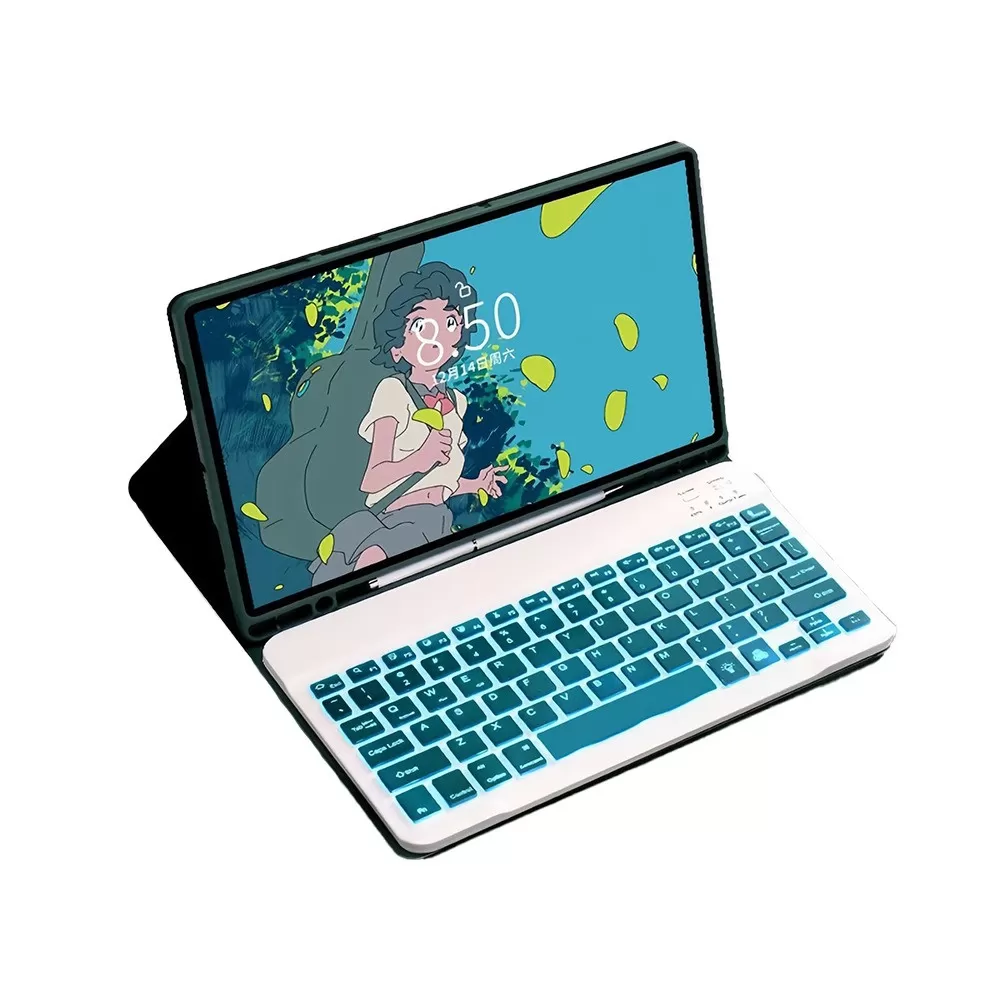 INF Bluetooth-tangentbordsfodral med bakgrundsbelyst tangentbord kompatibelt med Samsung Galaxy Tab S9/S9 FE/S10 (10,9 tum)