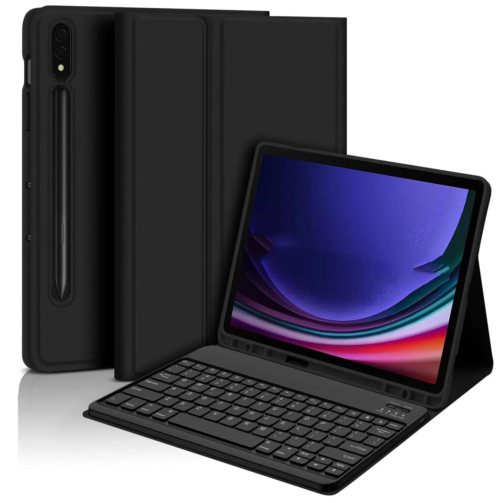 INF Bluetooth-tangentbordsfodral + tangentbord kompatibelt med Samsung Tab S10 FE Plus 13.1 tum 2025 - Svart