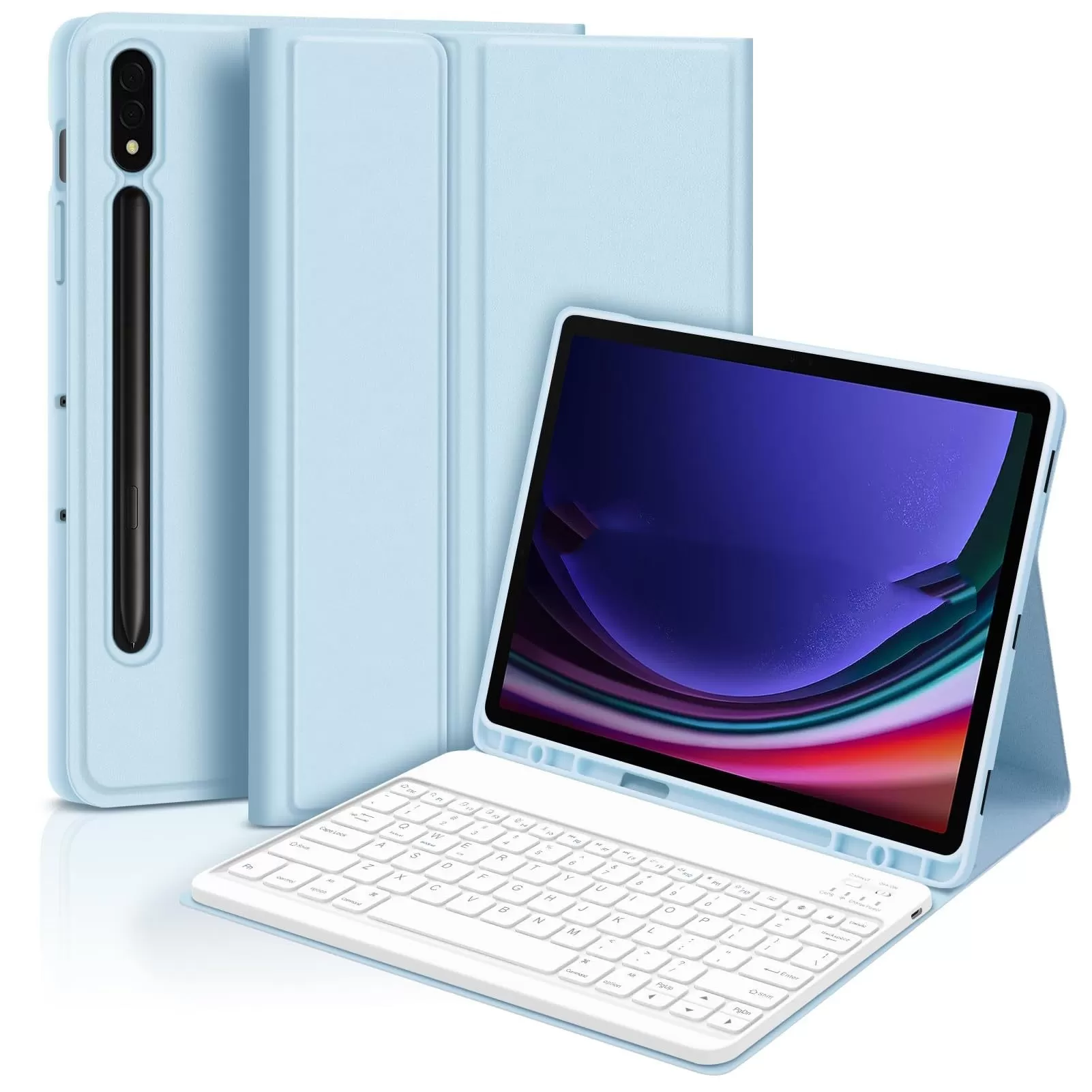 INF Bluetooth-tangentbordsfodral + tangentbord kompatibelt med Samsung Tab S10 FE Plus 13.1 tum 2025 - Blå