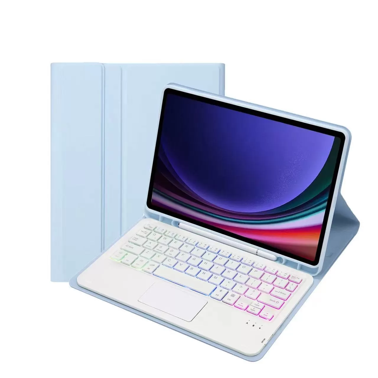 INF Himmelsblått Bluetooth-tangentbordsfodral med pekplatta och bakgrundsbelyst tangentbord kompatibelt med Samsung Galaxy Tab