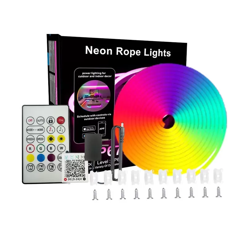 INF 30M RGB Neon LED Strip Lights - EU-kontakt, Flexibel Silikon, Fjärrkontroll/Bluetooth
