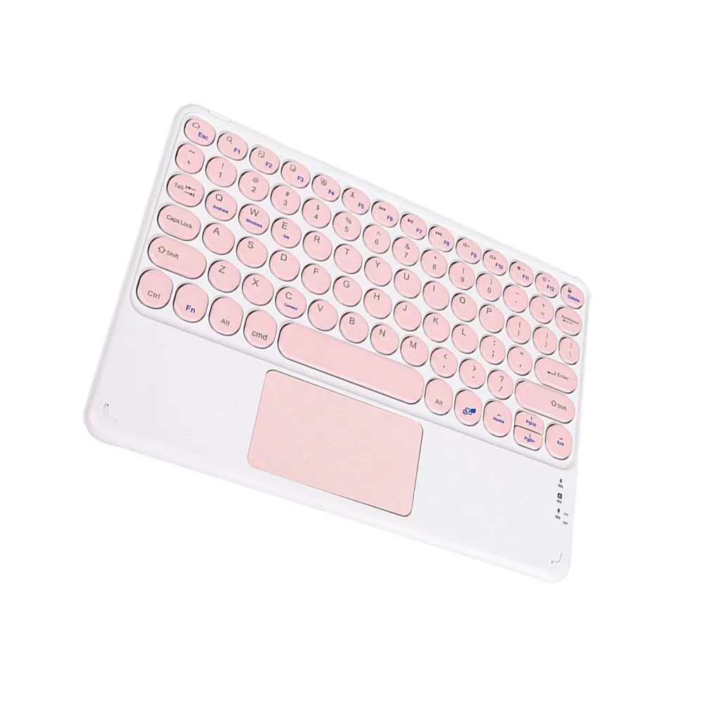 INF Bluetooth-tangentbord med runda tangenter och pekplatta + Bluetooth-muskombination, kompatibelt med iPad, Android och mer Rosa