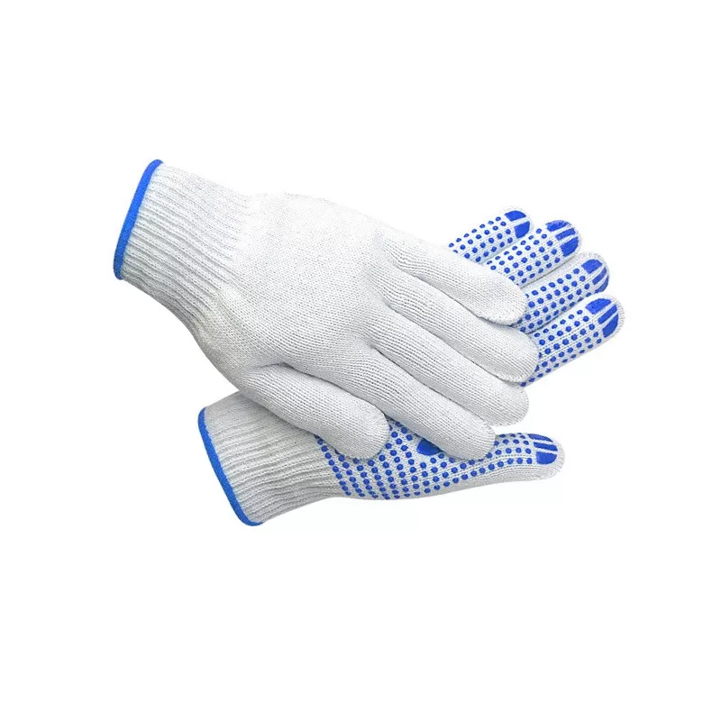 INF 600g Bomullsgarn Blå PVC-prickade Handskar (One Size) - 12 Par, Förbättrat Grepp